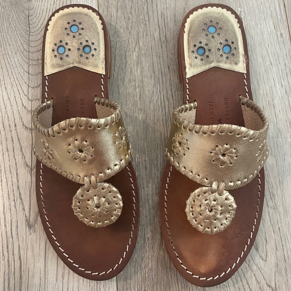 Draper James x Jack Rogers Leather Classic Sandals in platinum 8 - Picture 1 of 2